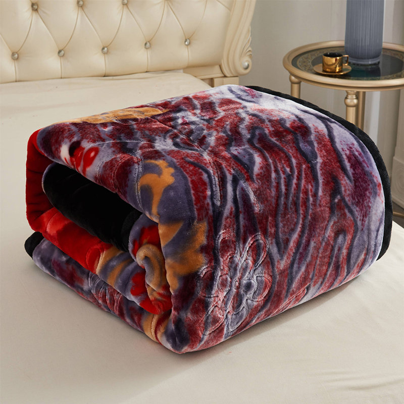 WF December 2 Ply Printed Silky Soft Plush Fleece Blanket King Size 10 lb Heavy Korean Style Mink Black Red